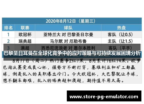 巴黎圣日耳曼在全球化竞争中的应对策略与可持续发展困境分析