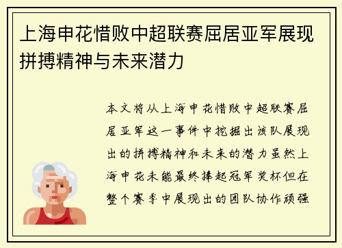 上海申花惜败中超联赛屈居亚军展现拼搏精神与未来潜力