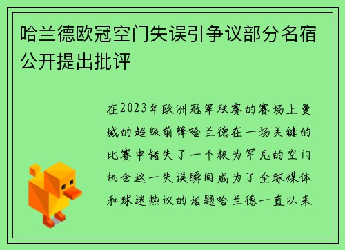 哈兰德欧冠空门失误引争议部分名宿公开提出批评